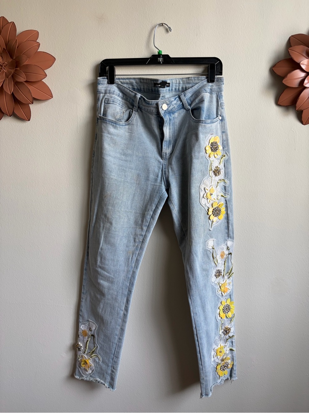 Boston Proper Floral Embellished Relaxed Jeans